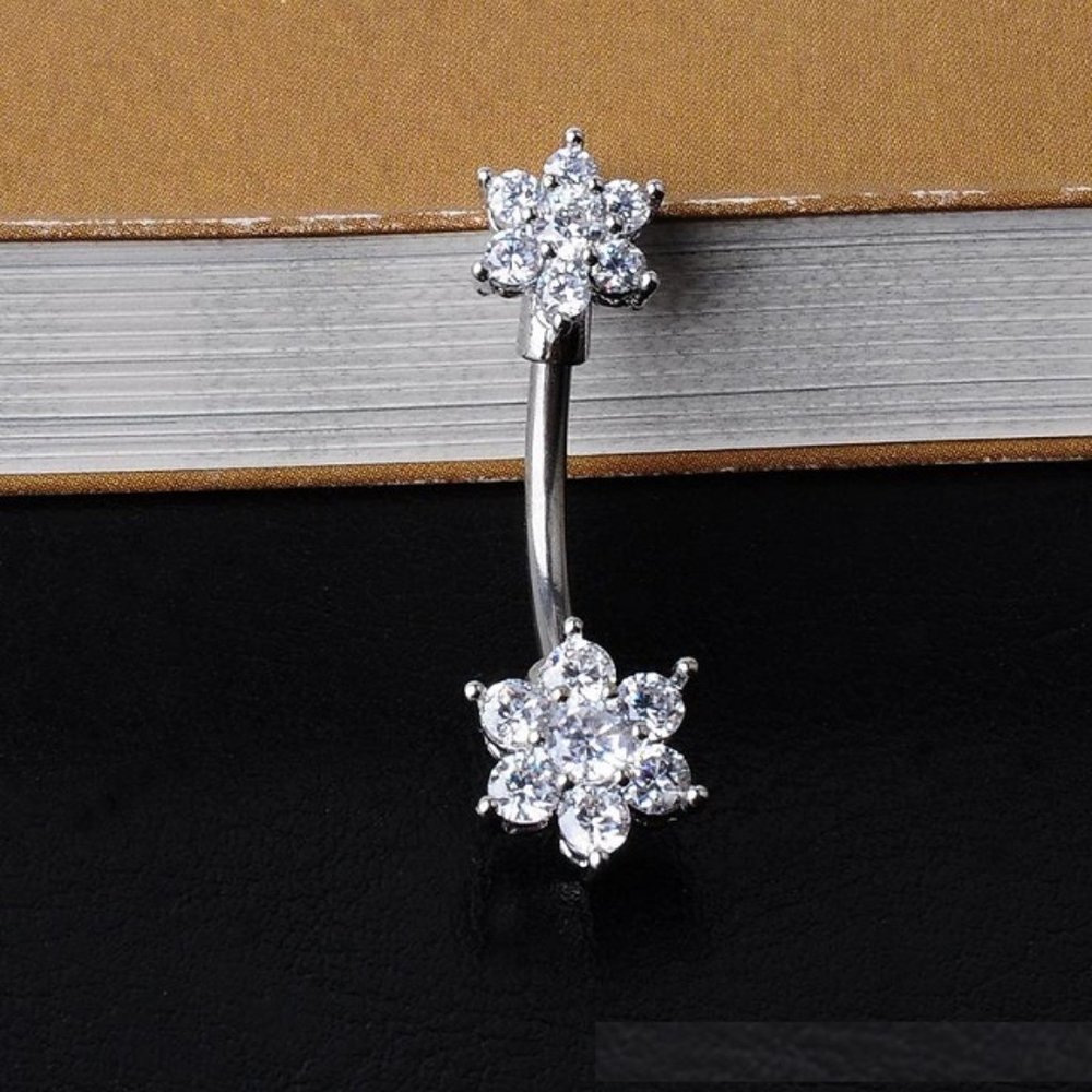 Navel Piercing ~  Zircon Crystals ~ Flowers
